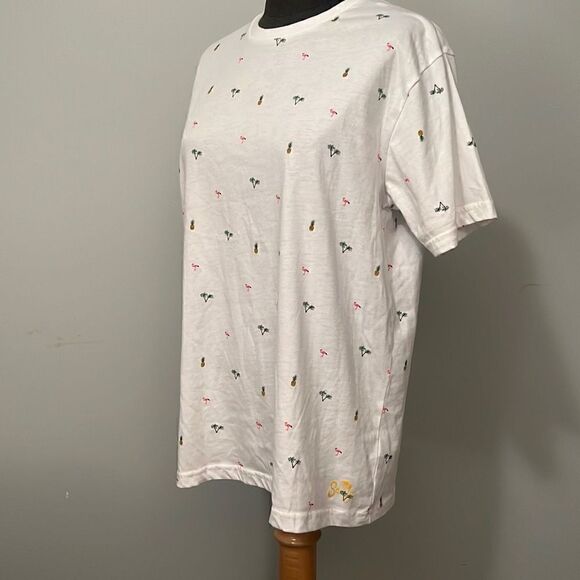 Denim And Flower Men's White Tropical Flamingo Graphic Tee Size Medium - Picture 3 of 8